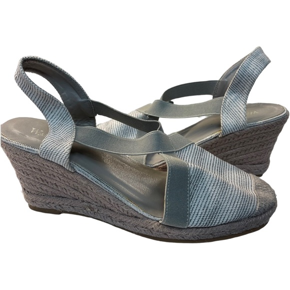WANTED Women's Platform Sandals Wedge Heel Knit Woven Silver Gray Size 10 - Picture 1 of 7